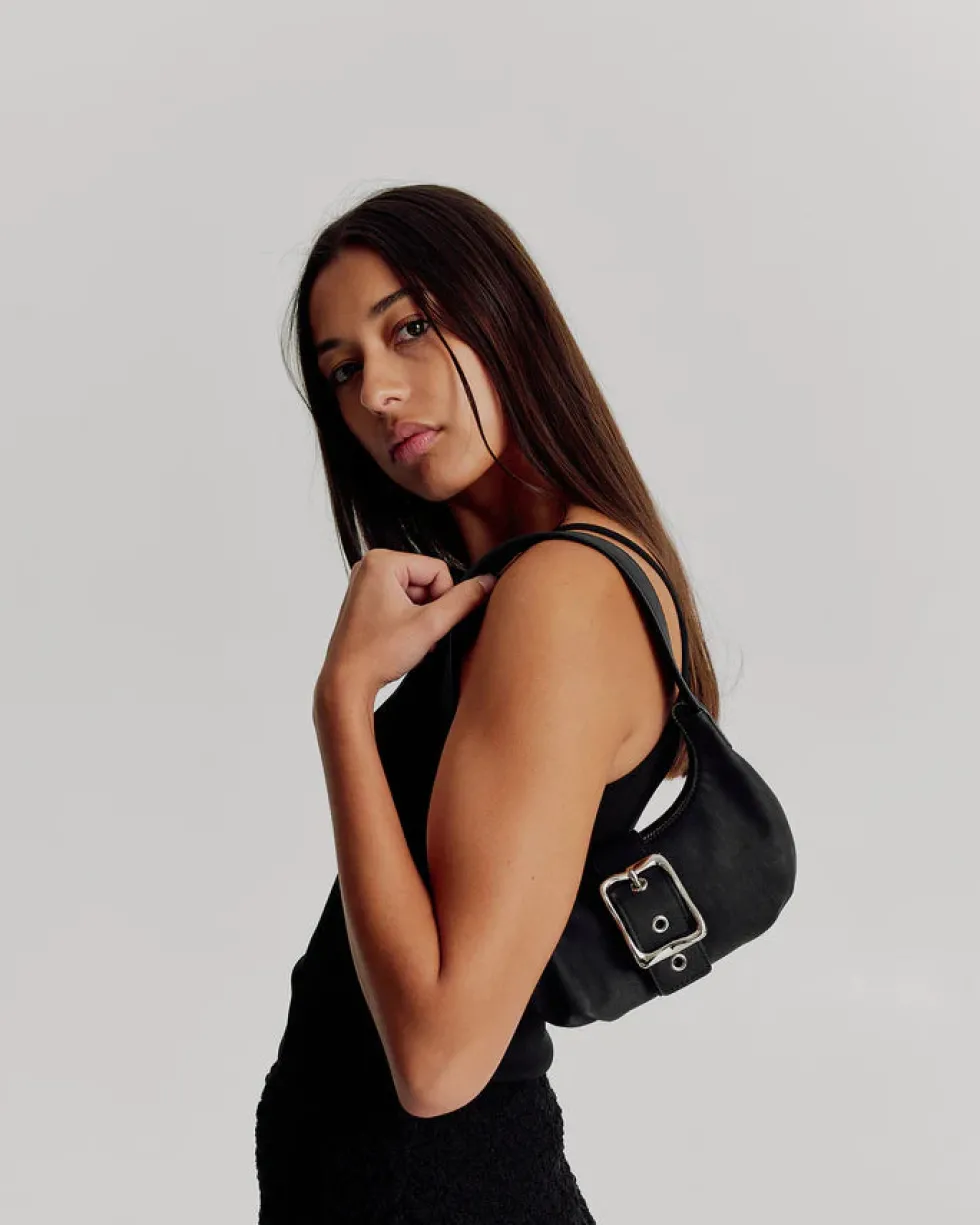 Outlet 'Everyday Mini Baguette Bag' - Black Corn Suede Bags