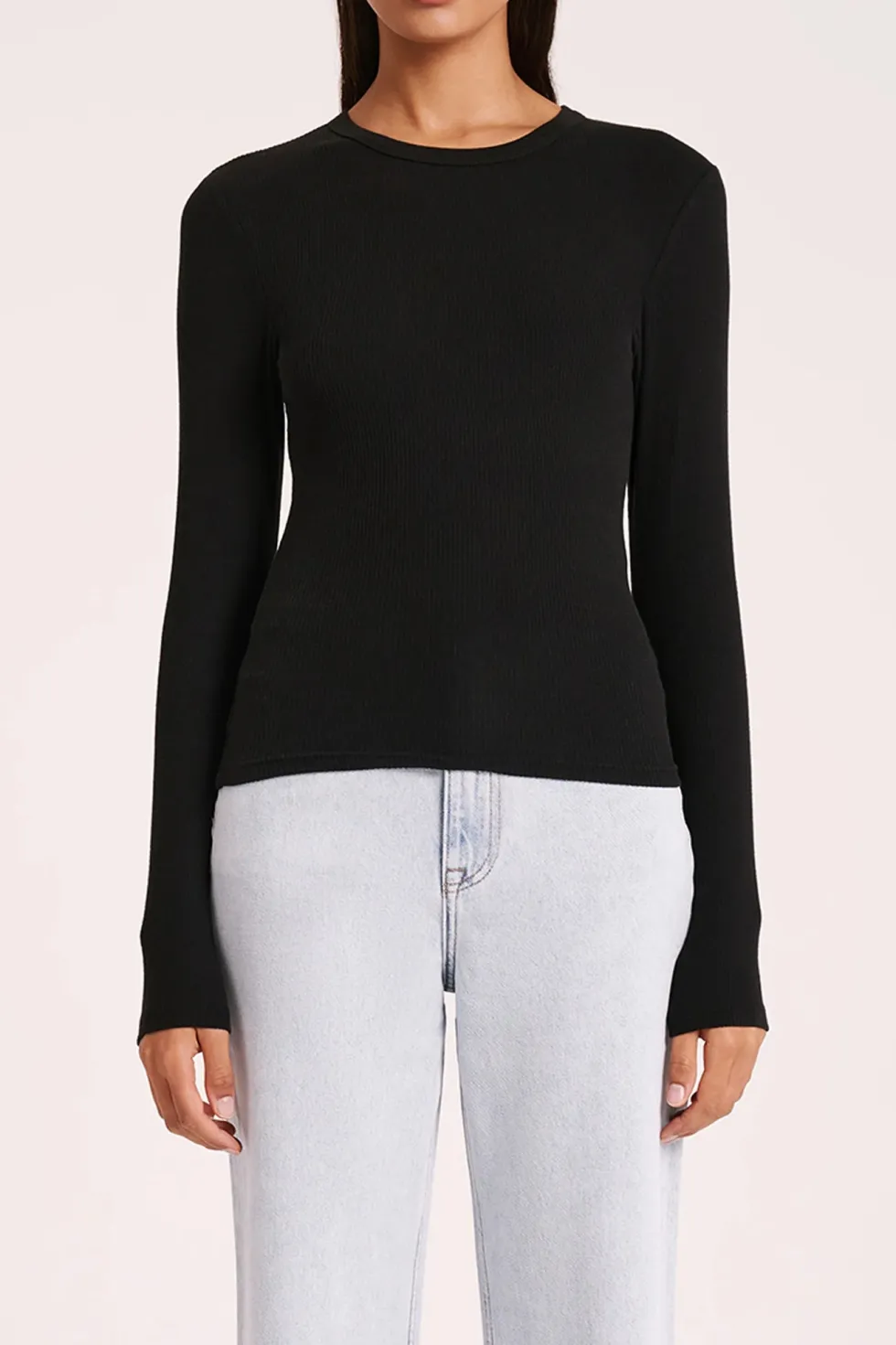 Clearance 'Organic Rib LS Tee' - Black Basics