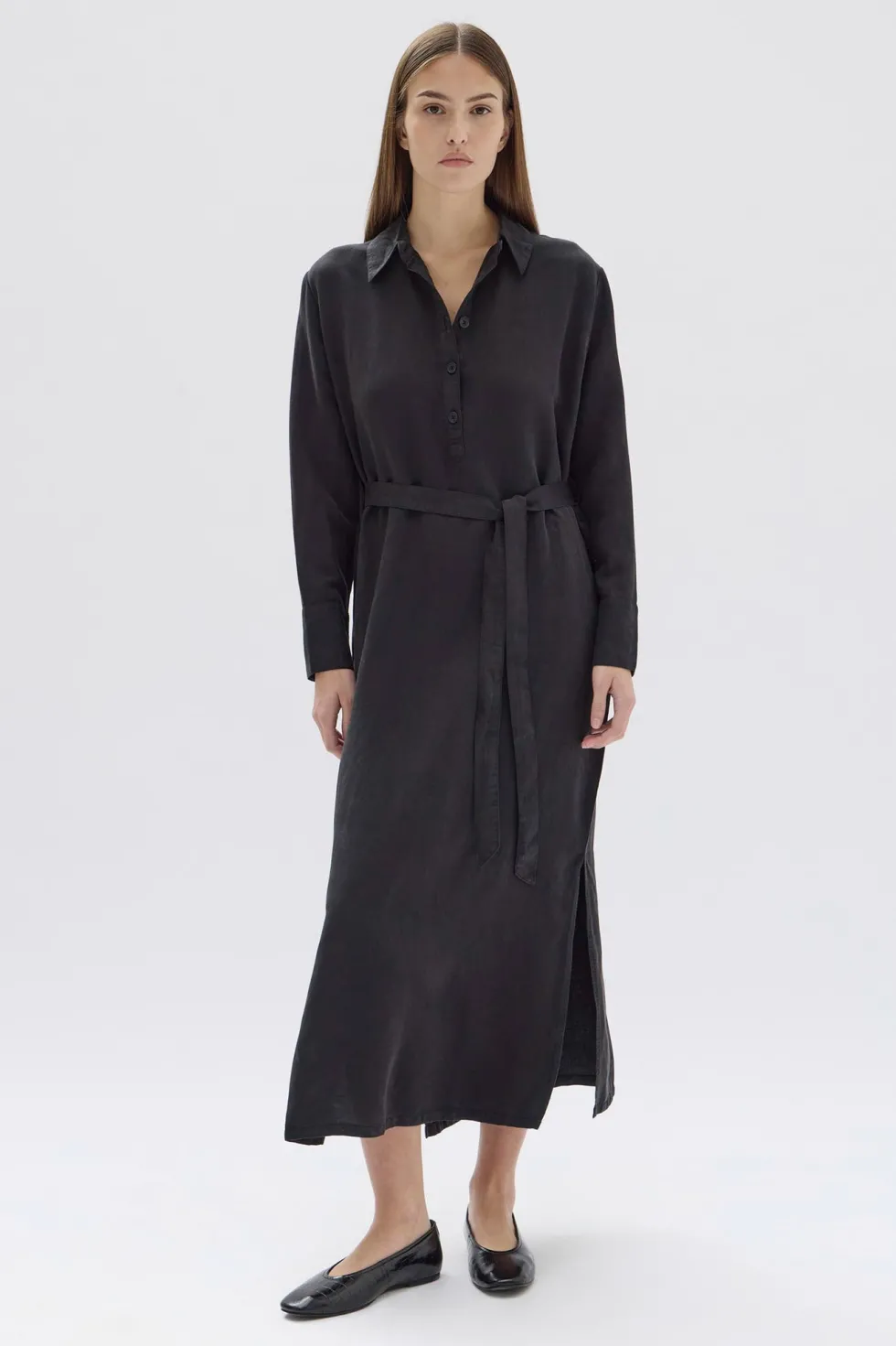 Outlet 'Aurely Long Sleeve Shirt Dress' - Black Dresses