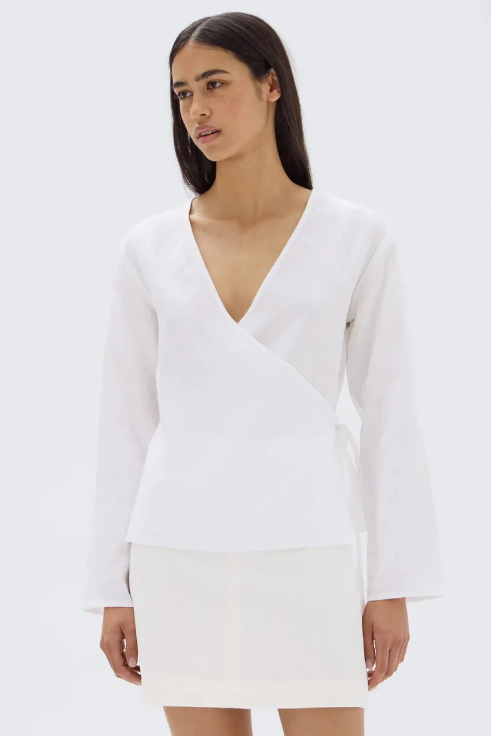 Online 'Renee Linen Long Sleeve Top' - White Tops