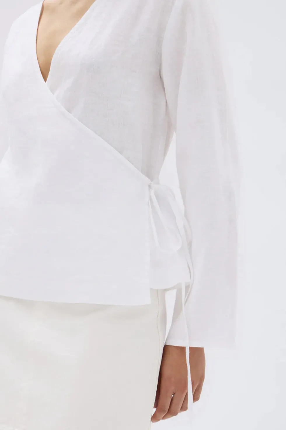 Online 'Renee Linen Long Sleeve Top' - White Tops