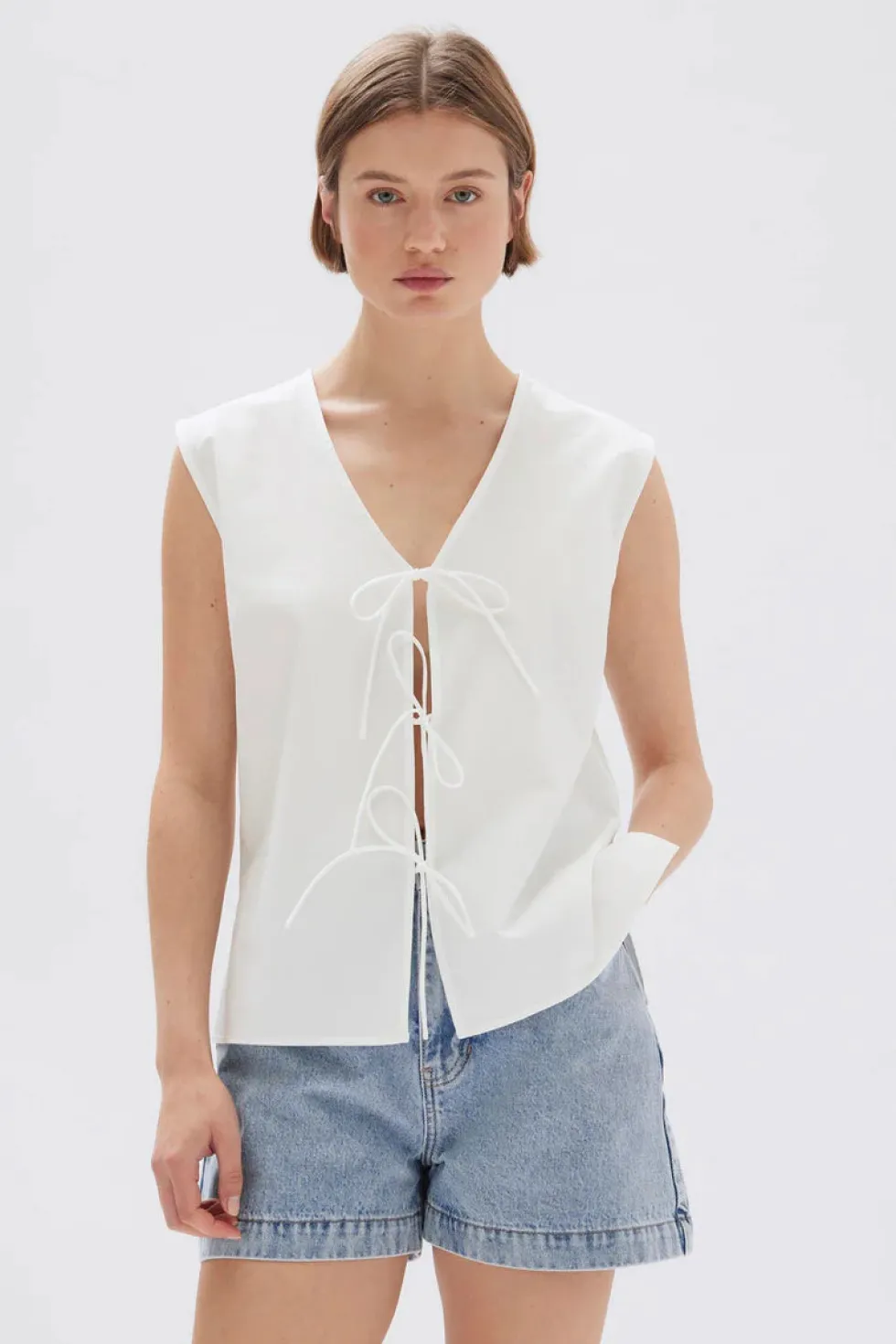 Clearance 'Ollie Poplin Tie Top' - White Tops